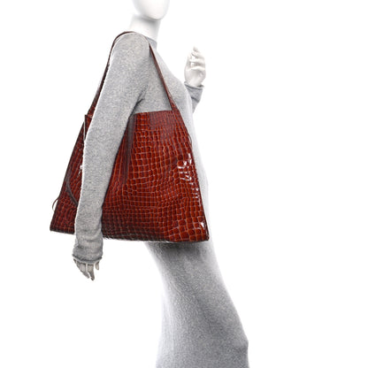 Christian Louboutin Patent Calfskin Crocodile Embossed Le 54 Tote Acajou 2 of 9