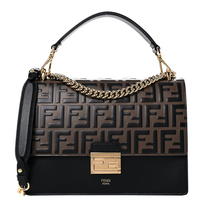 Fendi Vitello Liberty Bi-Color FF 1974 Embossed Chain Strap Kan U Shoulder Bag Black Maya 1 of 11