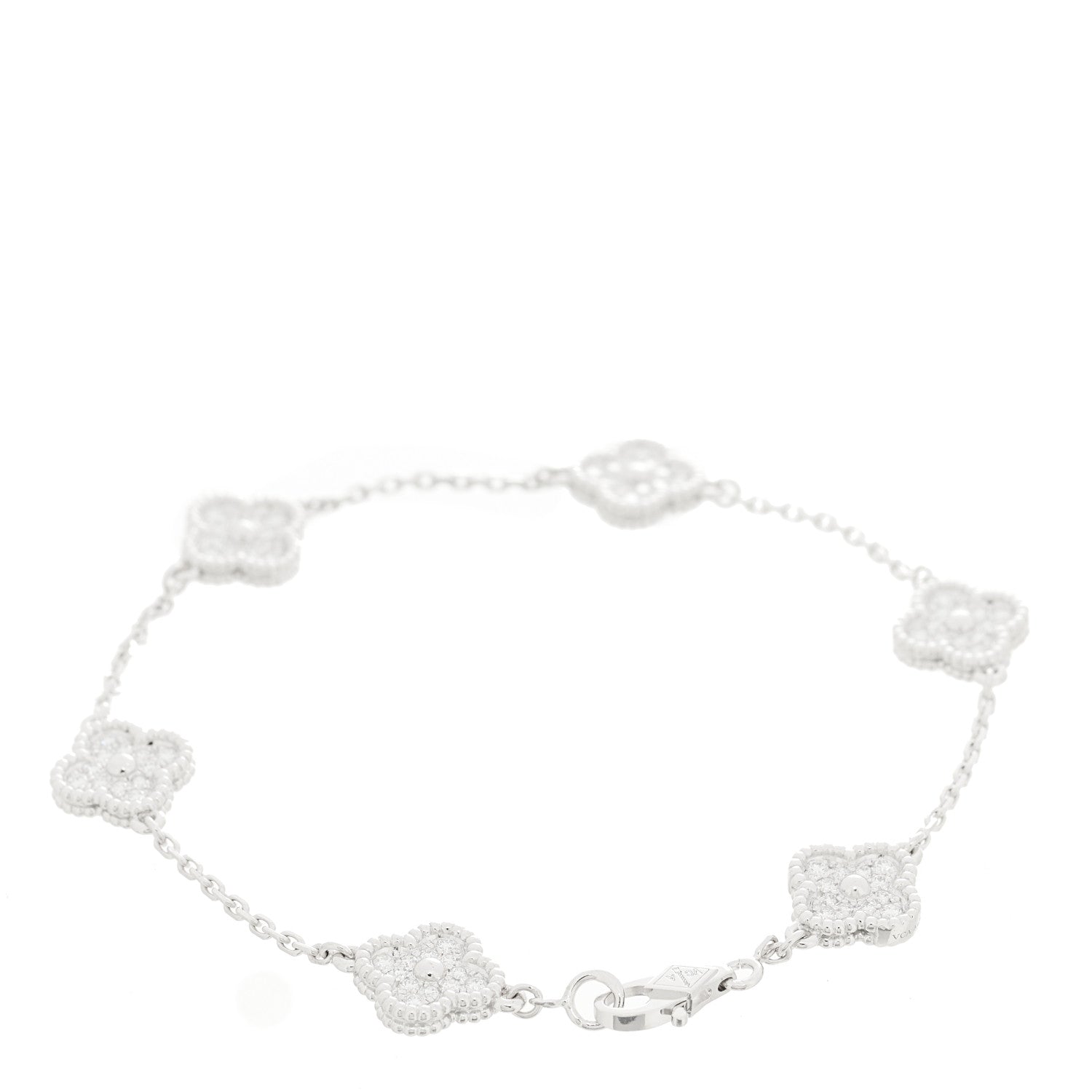Van Cleef & Arpels 18K White Gold Diamond 6 Motifs Sweet Alhambra Bracelet 2 of 5