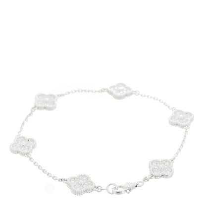 Van Cleef & Arpels 18K White Gold Diamond 6 Motifs Sweet Alhambra Bracelet 2 of 5