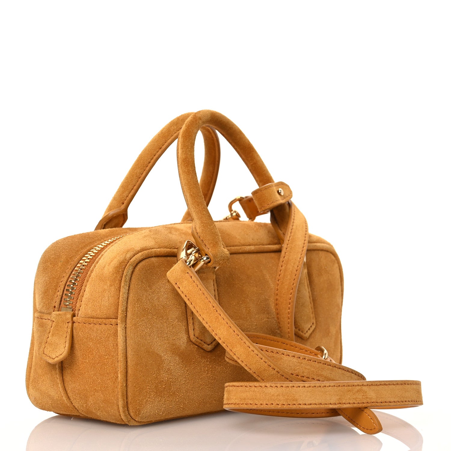 Miu Miu Suede Padded Regular Arcadie Top Handle Bag Whiskey 3 of 17