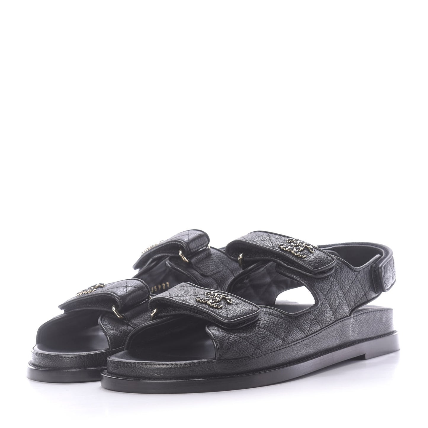 Grained Calfskin Velcro Dad Sandals 38 Black