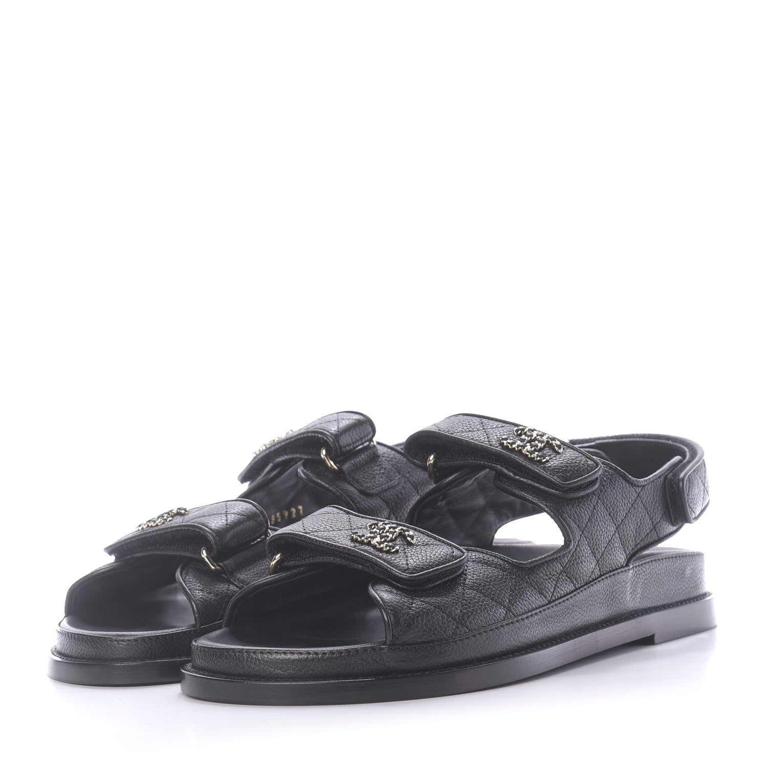 Chanel Grained Calfskin Velcro Dad Sandals 38 Black 3 of 11