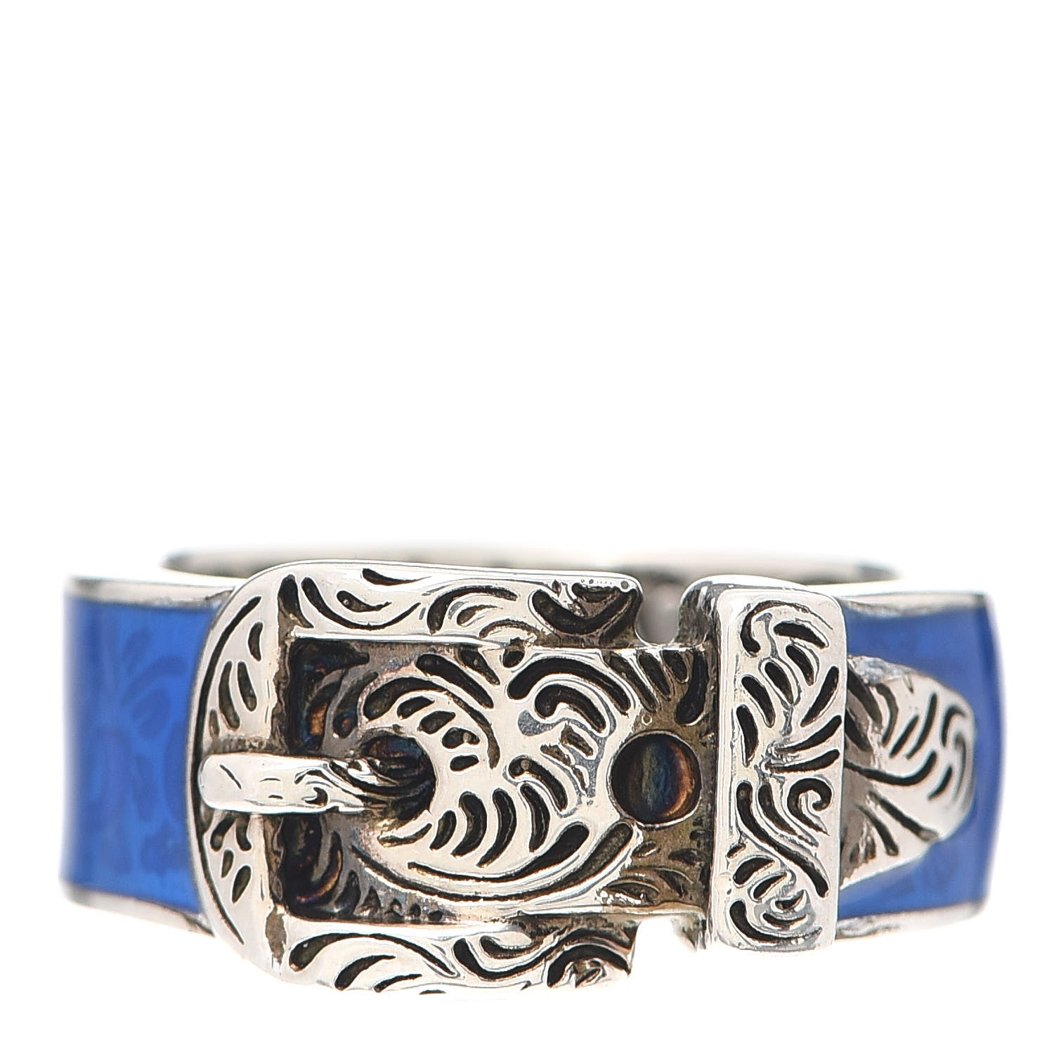 Gucci Sterling Silver Enamel Buckle Ring Blue 59 8.75 1 of 4