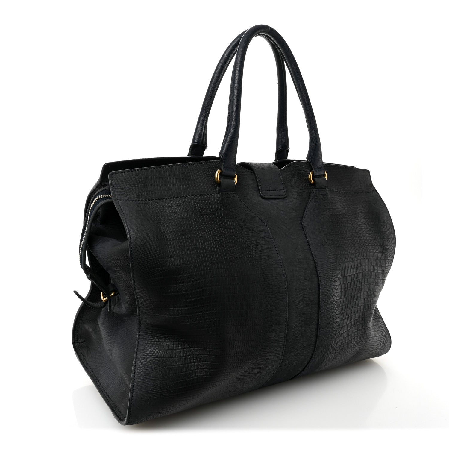 Saint Laurent Calfskin Lizard Embossed Large Cabas ChYc Navy Blue 3 of 13