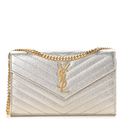 Saint Laurent Metallic Grain De Poudre Matelasse Chevron Monogram Chain Wallet Gold 1 of 15