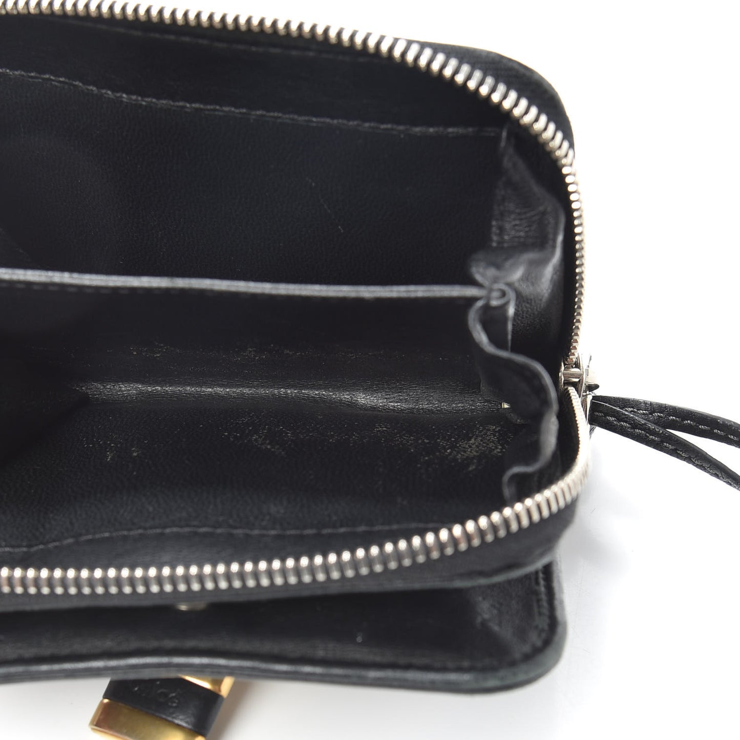 Calfskin Paddington Compact Zip Around Coin Purse Wallet Black