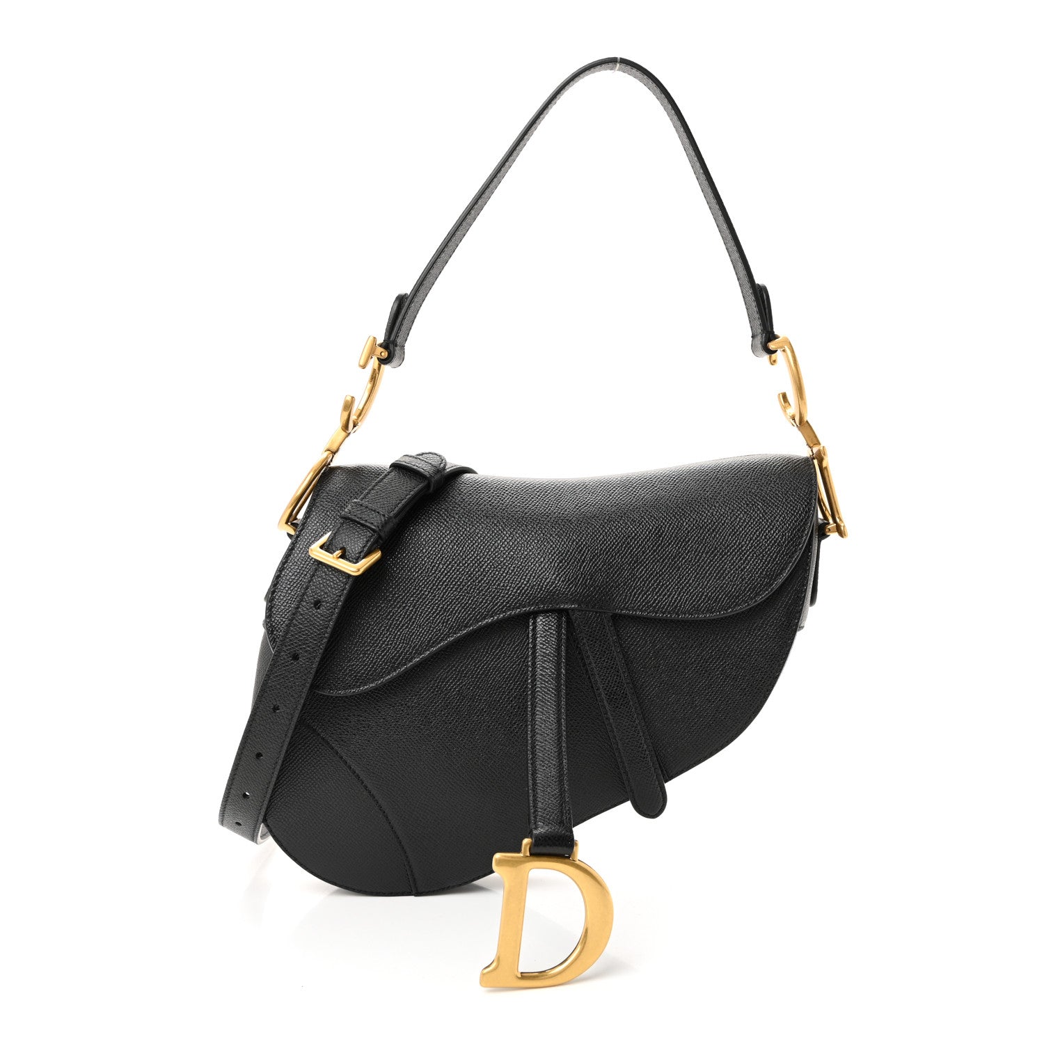 Christian Dior Grained Calfskin Saddle Bag With Strap Black 1 of 9