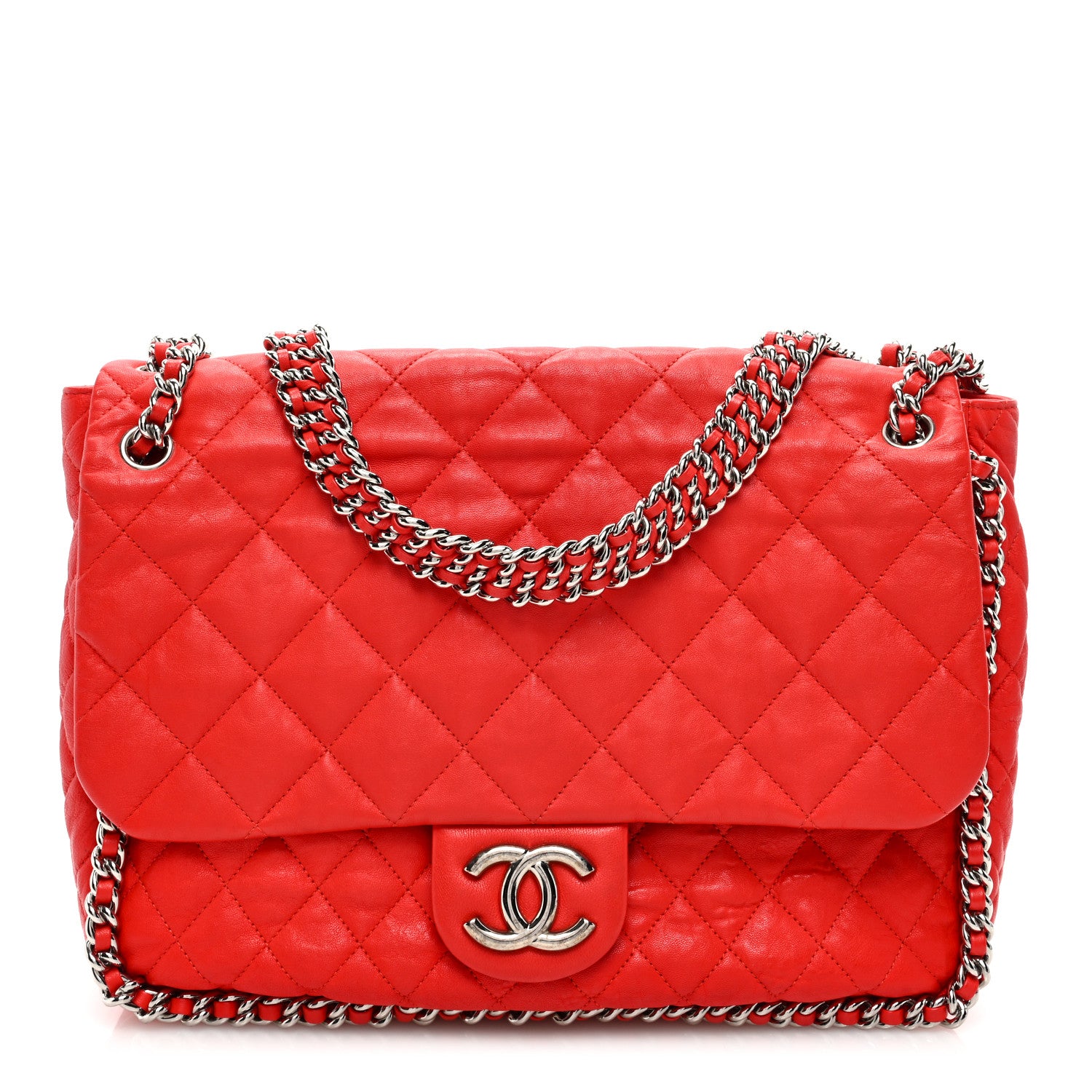 Chanel Washed Lambskin Quilted Maxi Chain Around Flap Red 1 of 11