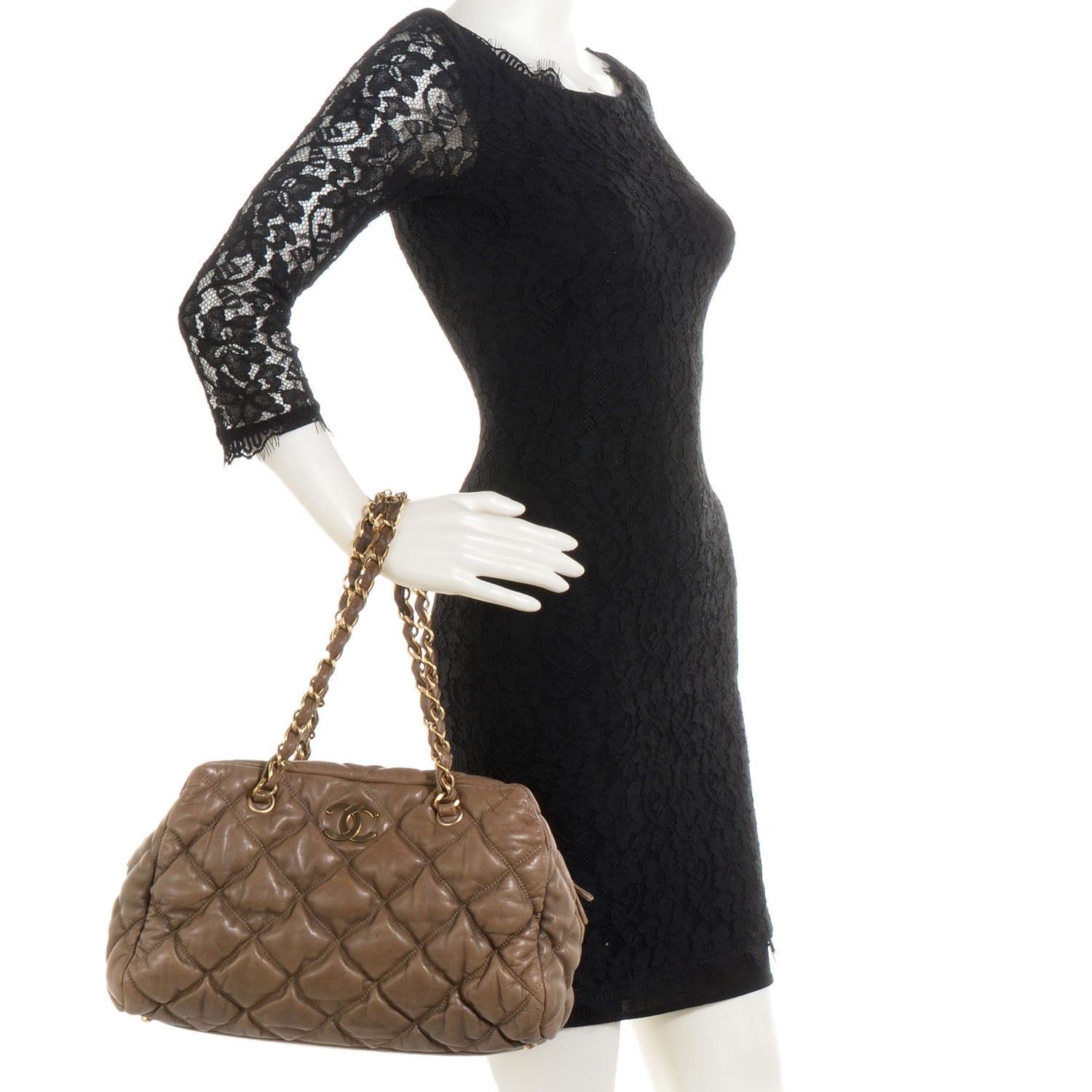 Chanel Lambskin Bubble Quilt Bowler Dark Beige 2 of 10