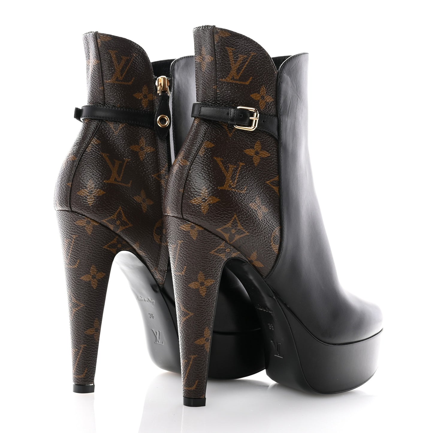 Calfskin Monogram Afterglow Platform Ankle Boots 38 Black
