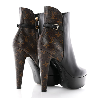 Louis Vuitton Calfskin Monogram Afterglow Platform Ankle Boots 38 Black 3 of 9