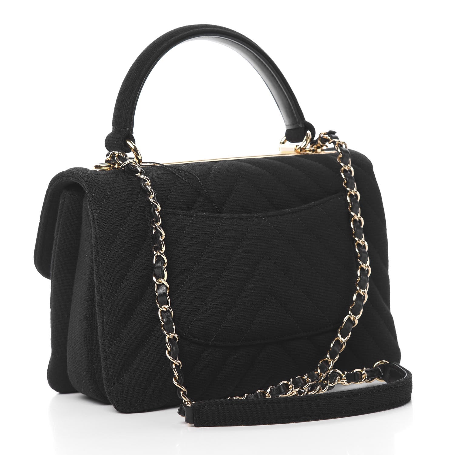 Chanel Jersey Chevron Quilted Small Trendy CC Dual Handle Flap Bag Black 4 of 12