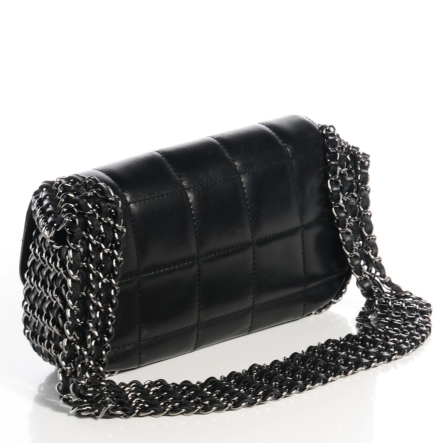 Lambskin Chocolate Bar 5 Chain Flap Black