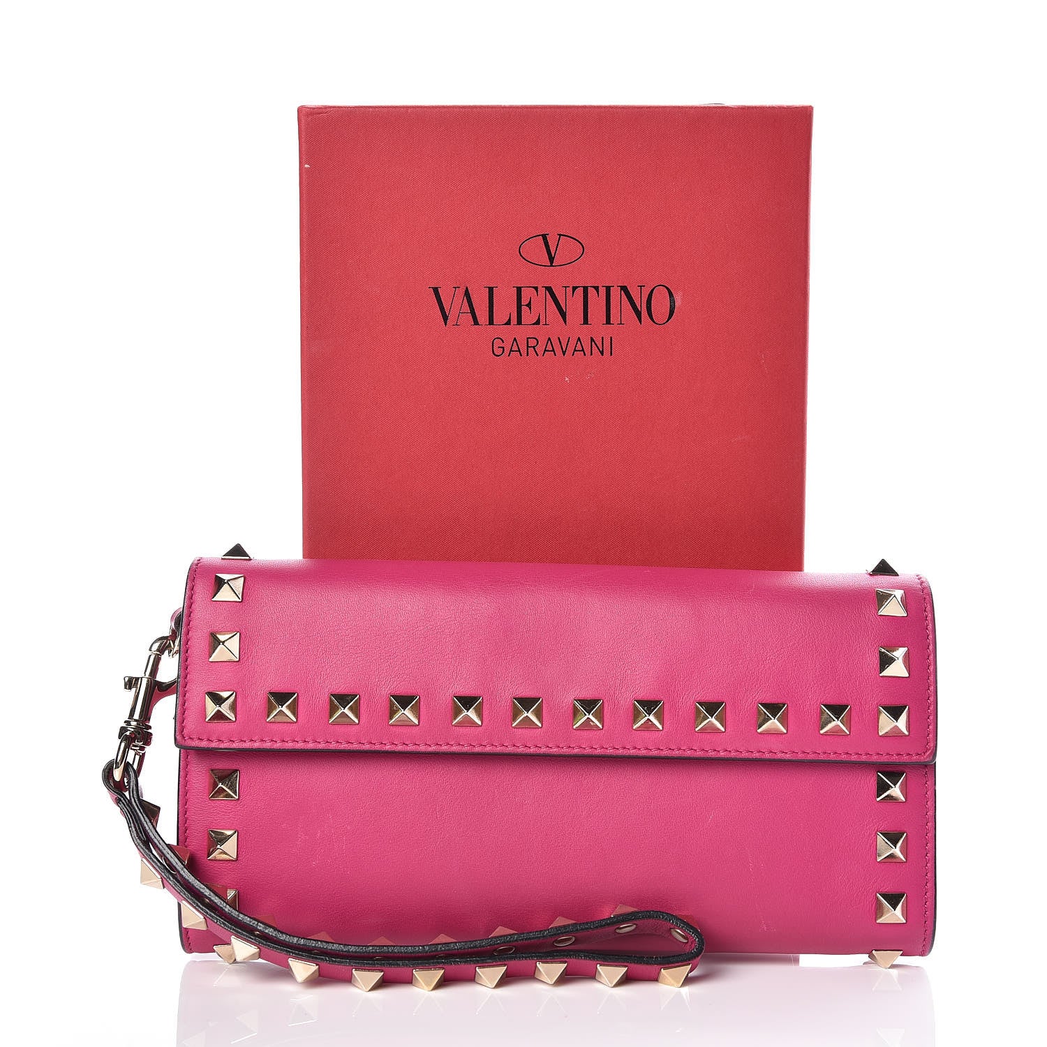 Valentino Garavani Calfskin Rockstud Wristlet Travel Wallet Fuxia 12 of 12