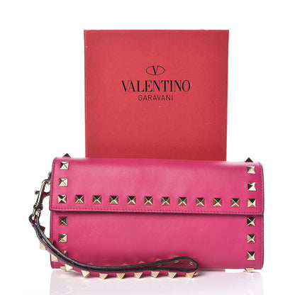 Valentino Garavani Calfskin Rockstud Wristlet Travel Wallet Fuxia 12 of 12