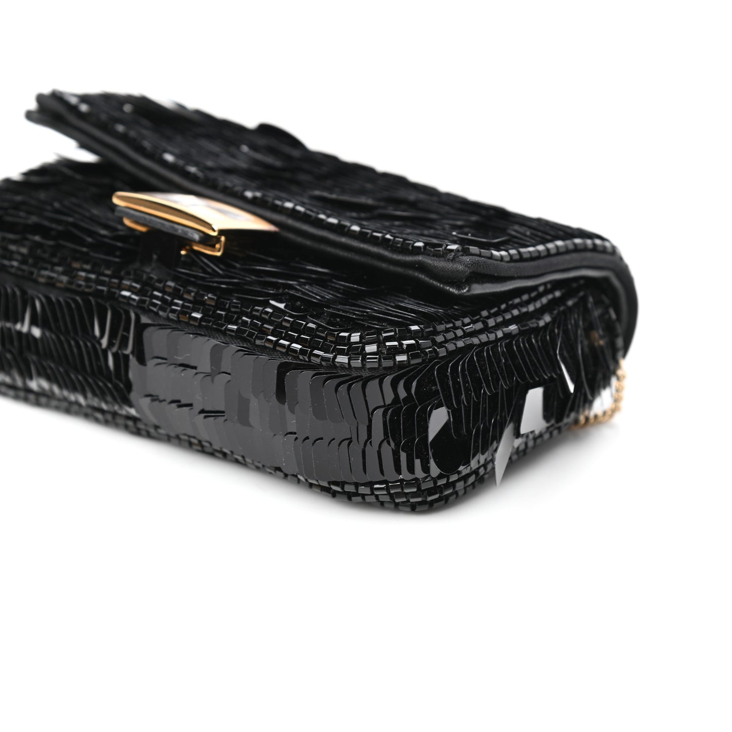 Sequin Paillettes Shiny Nappa Sex and the City Nano Baguette Belt Charm Black