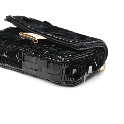Fendi Sequin Paillettes Shiny Nappa Sex and the City Nano Baguette Belt Charm Black 8 of 9