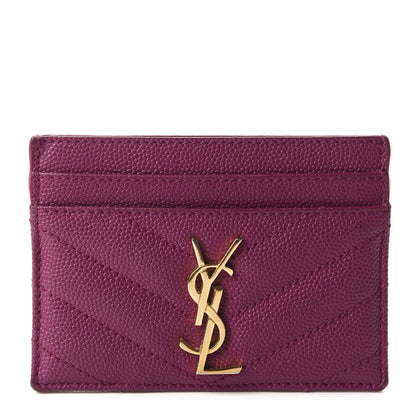 Saint Laurent Grain De Poudre Matelasse Chevron Monogram Credit Card Case Dark Grape 1 of 10