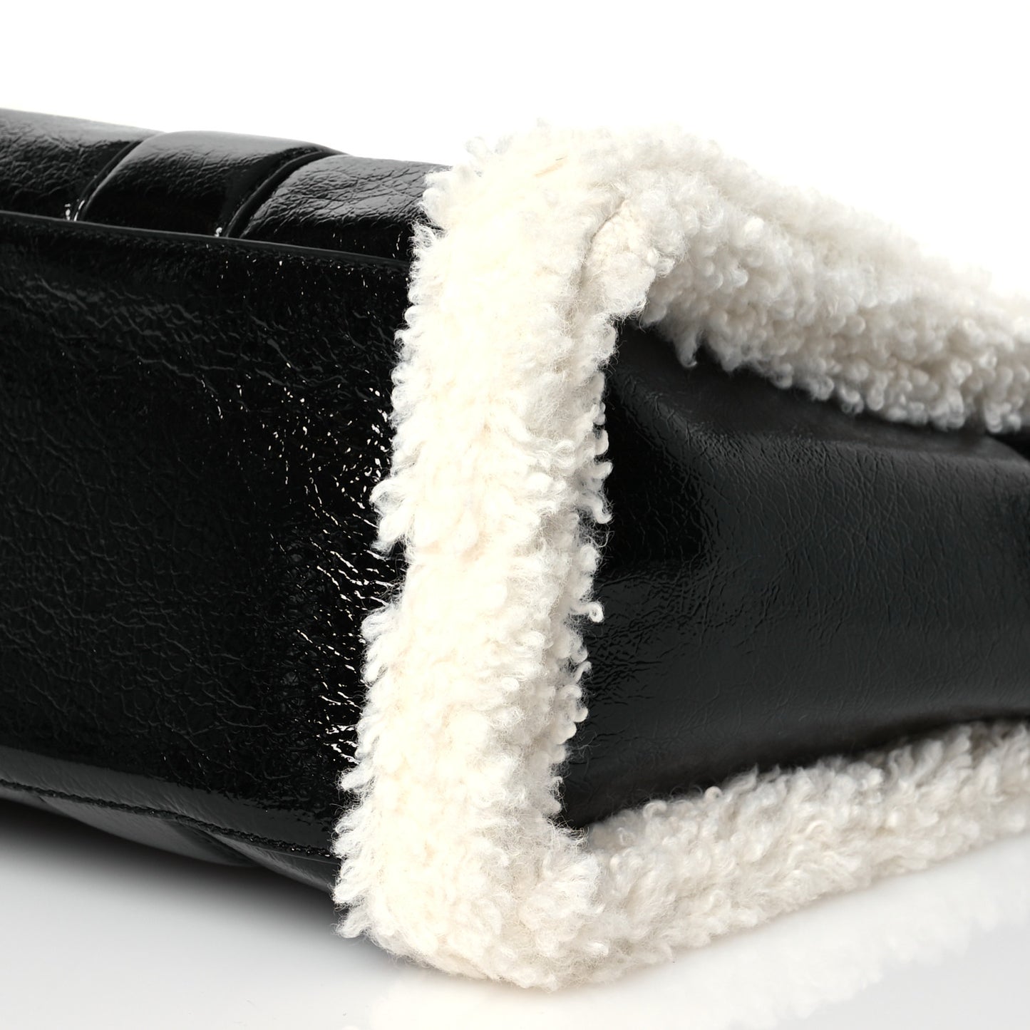 Shiny Calfskin Faux Shearling Large The Traveler Tote Bag Black