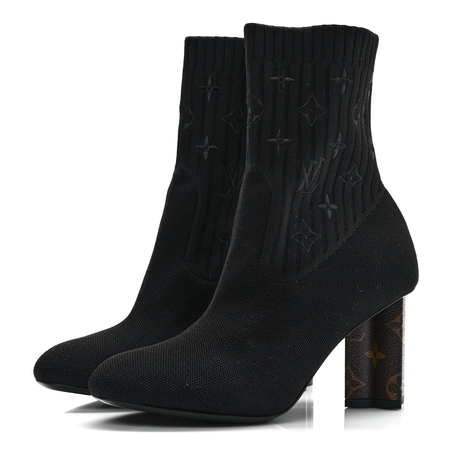 Monogram Stretch Fabric Silhouette Ankle Boots 38 Black
