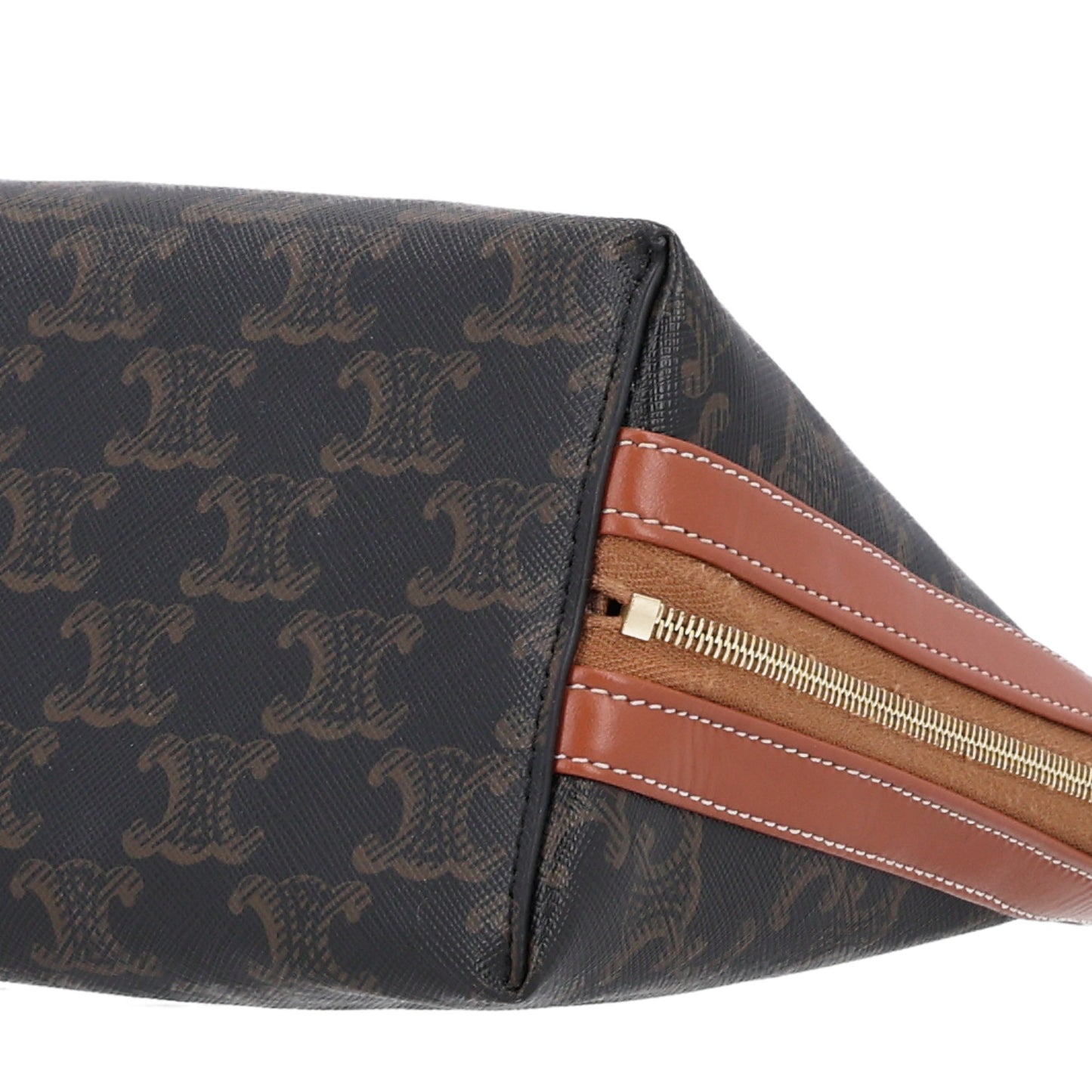 Triomphe Canvas Calfskin Large Cosmetic Pouch Tan