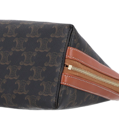 Celine Triomphe Canvas Calfskin Large Cosmetic Pouch Tan 10 of 10