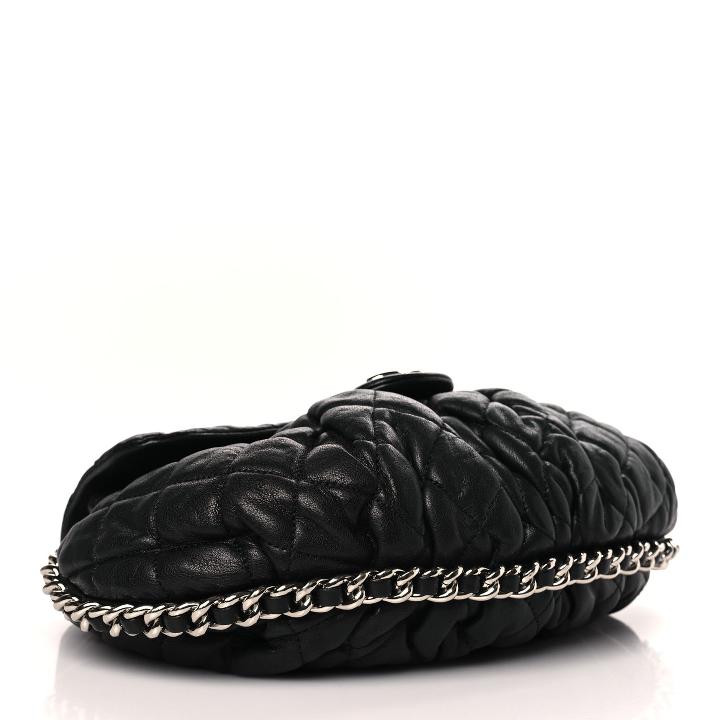 Washed Lambskin Quilted Chain Around Flap Black