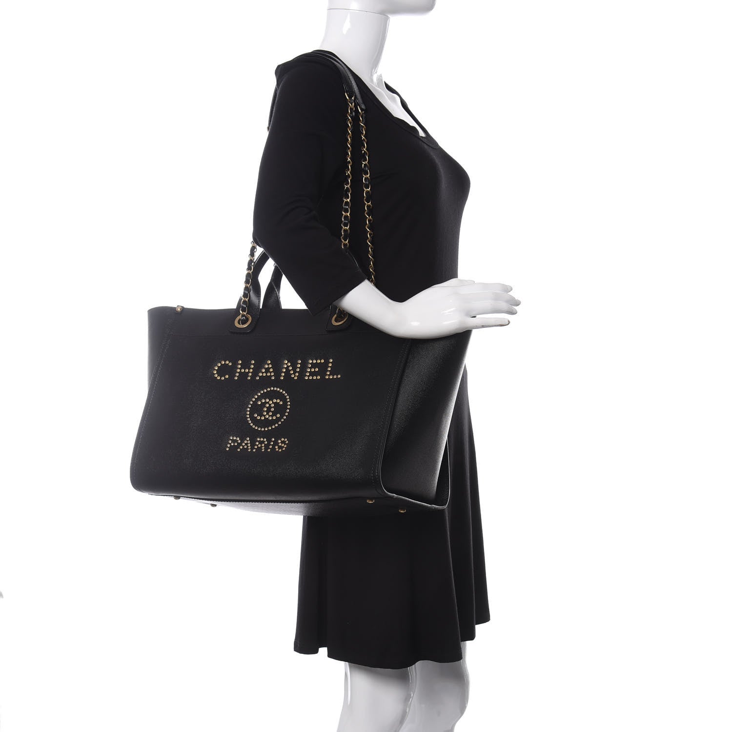 Chanel Caviar Medium Studded Deauville Tote Black 2 of 9
