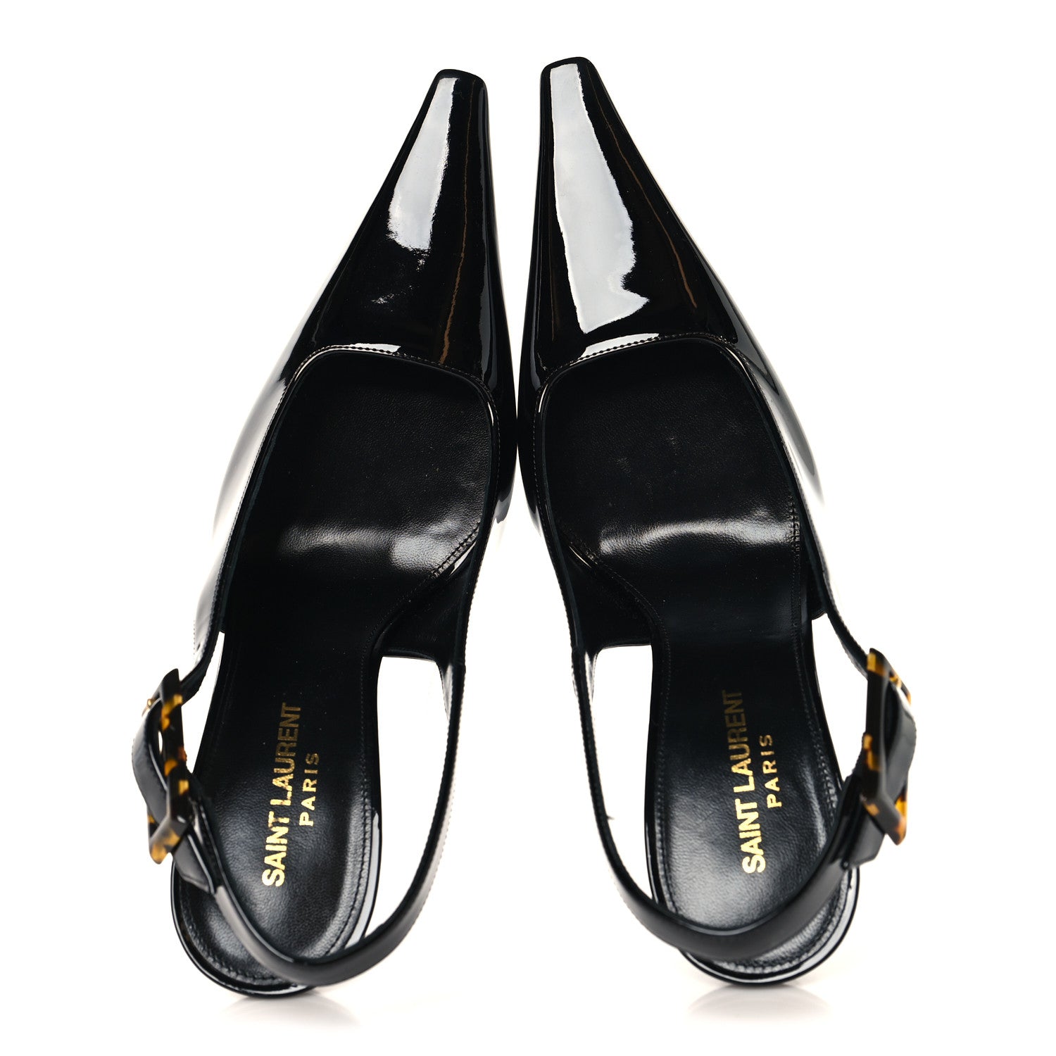 Saint Laurent Vernice Gloss Dune 110 Slingback Pumps 40 Black 2 of 11
