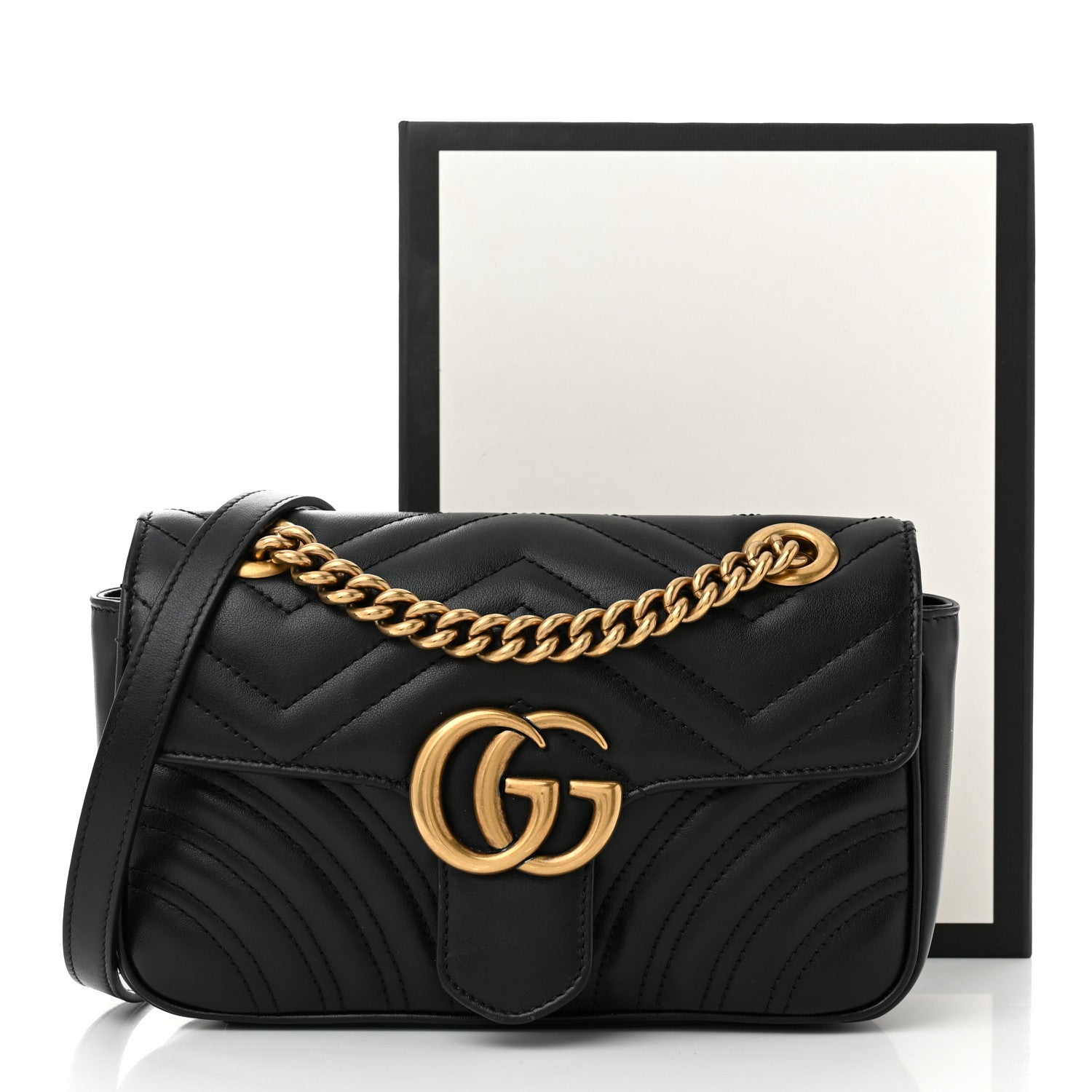 Gucci Calfskin Matelasse Mini GG Marmont Shoulder Bag Black 12 of 12