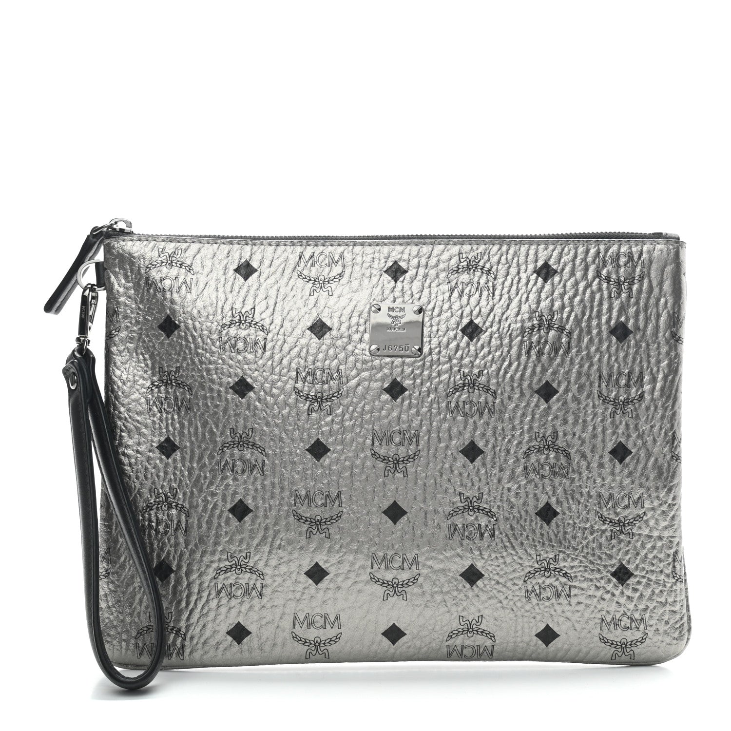 MCM Metallic Visetos Medium Stark Wristlet Pouch Silver 1 of 6