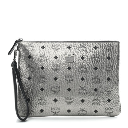MCM Metallic Visetos Medium Stark Wristlet Pouch Silver 1 of 6