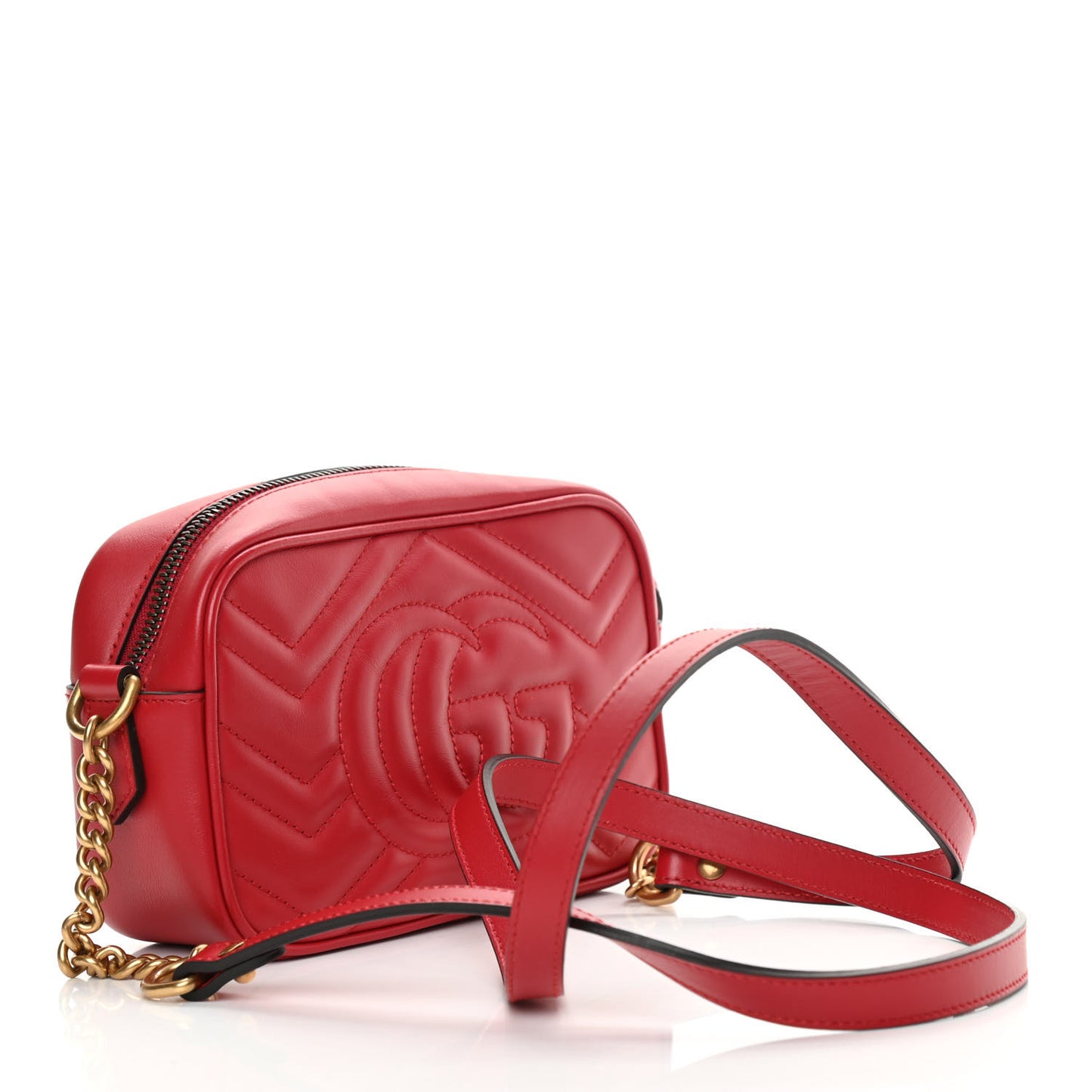 Calfskin Matelasse Mini GG Marmont Chain Shoulder Bag Hibiscus Red