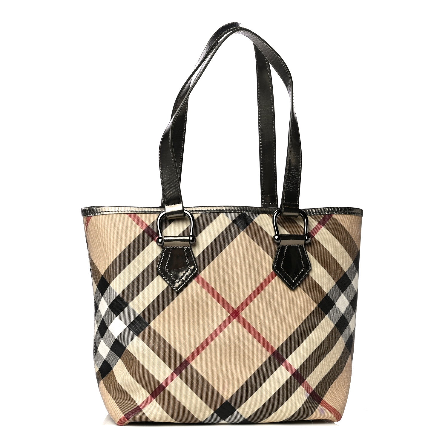 Burberry Patent Trim Nova Check Small Nickie Shopper Tote 1 of 17