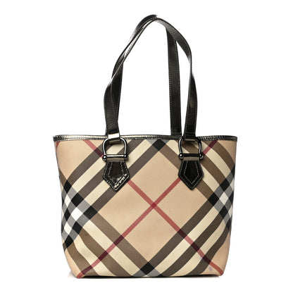 Burberry Patent Trim Nova Check Small Nickie Shopper Tote 1 of 17