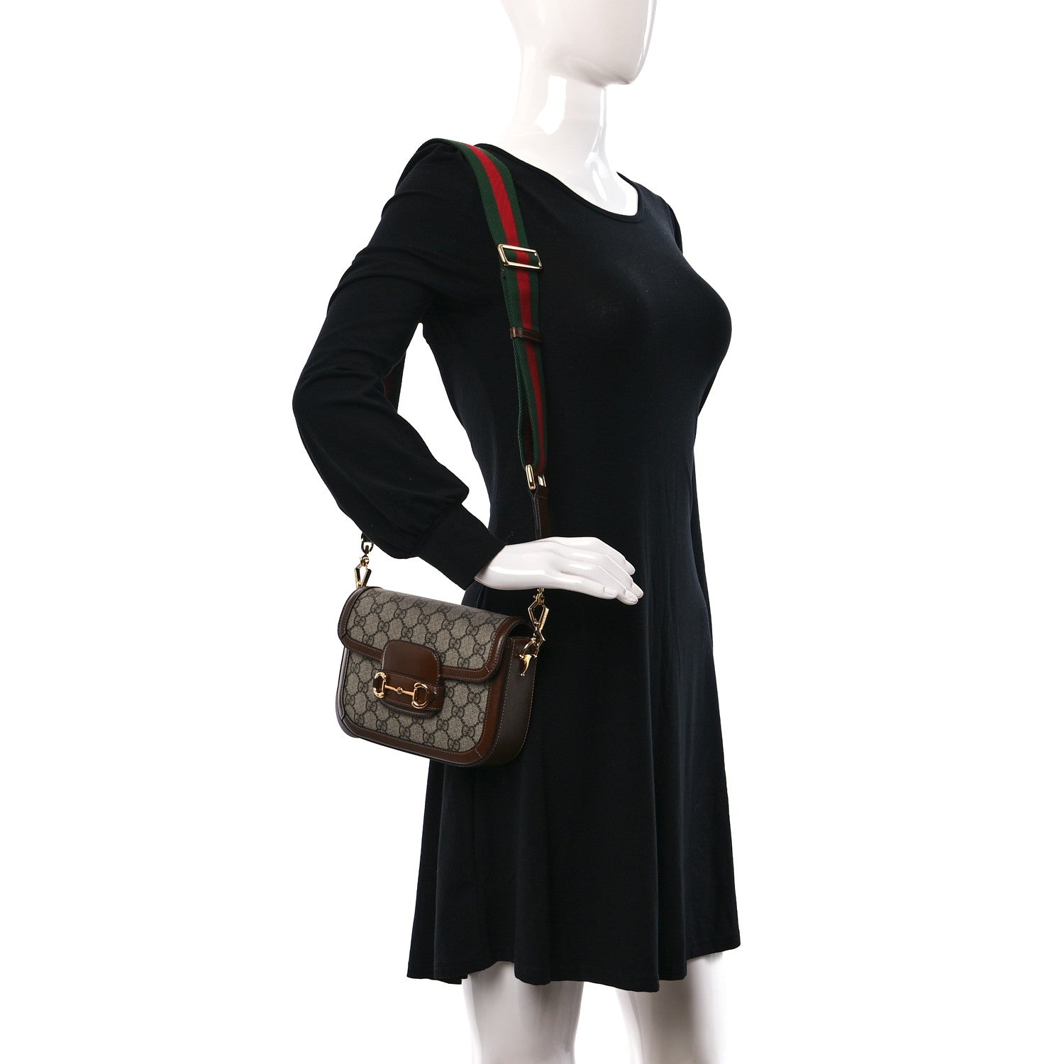 Gucci GG Supreme Monogram Azalea Calfskin Web Mini Horsebit 1955 Shoulder Bag Beige Ebony Brown Sugar 2 of 9