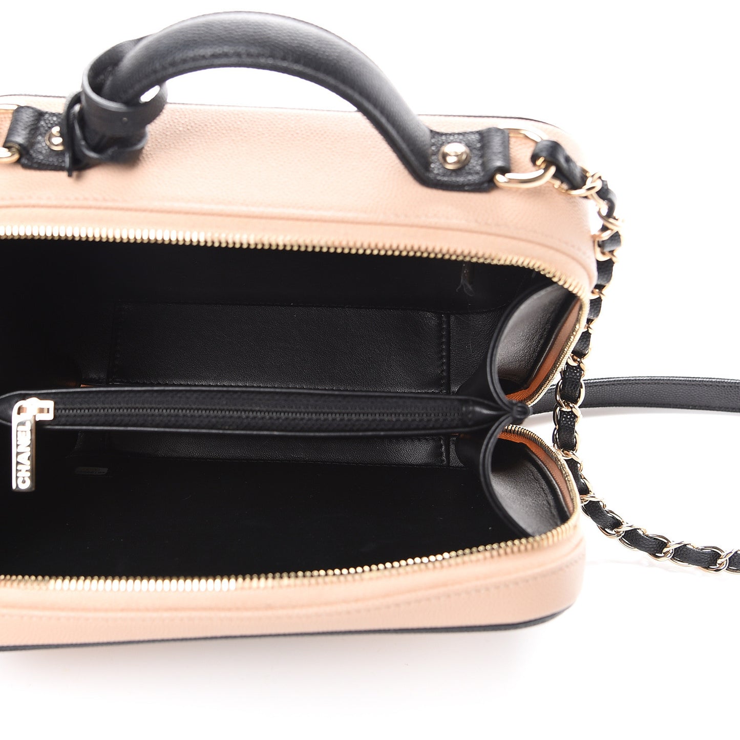 Caviar Quilted Medium CC Filigree Vanity Case Beige Black