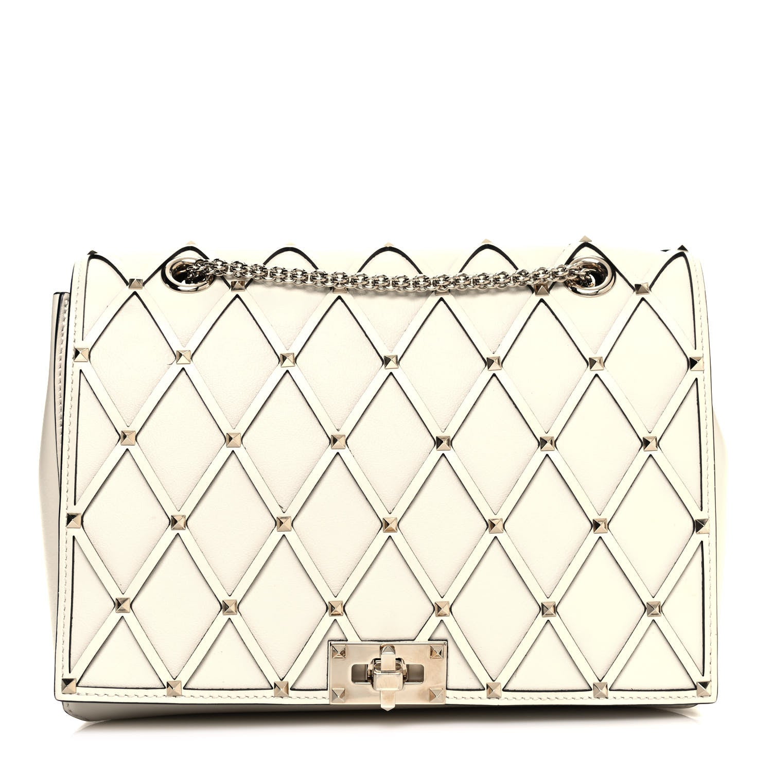 Valentino Garavani Smooth Calfskin Quilted Beehive Shoulder Bag Light Ivory 1 of 14
