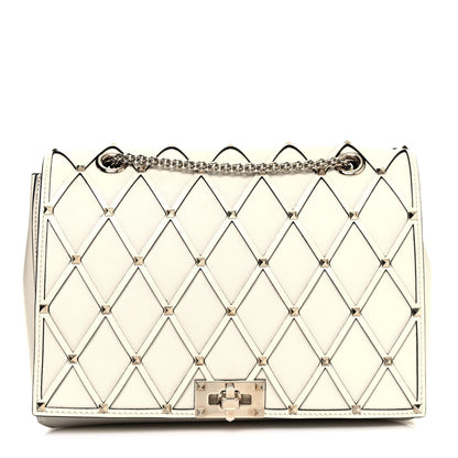 Valentino Garavani Smooth Calfskin Quilted Beehive Shoulder Bag Light Ivory 1 of 14
