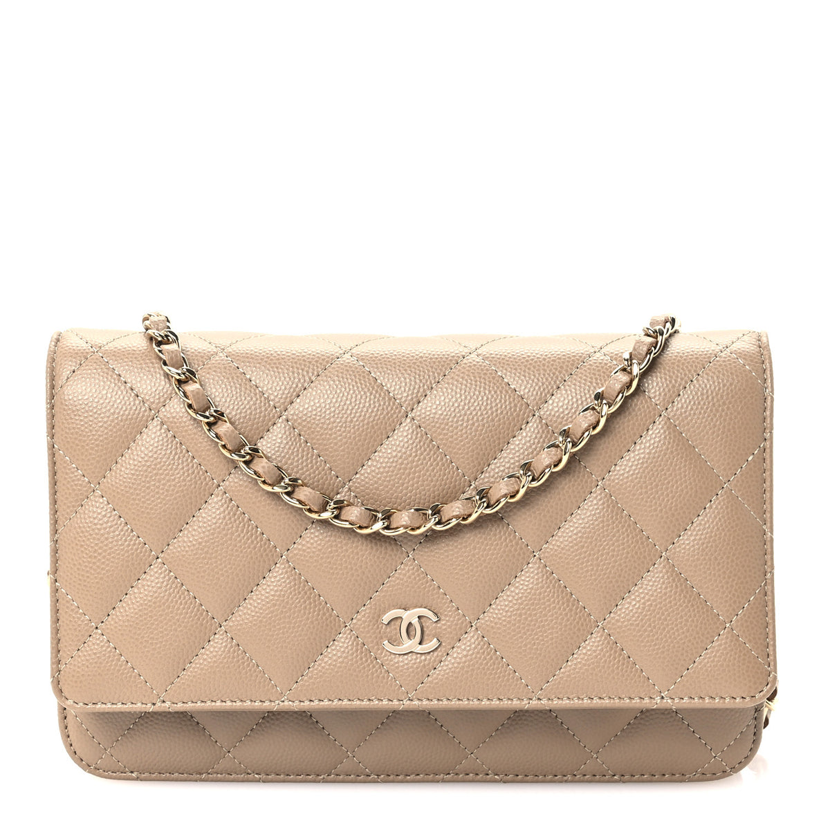 Metallic Caviar Quilted Wallet On Chain WOC Dark Gold