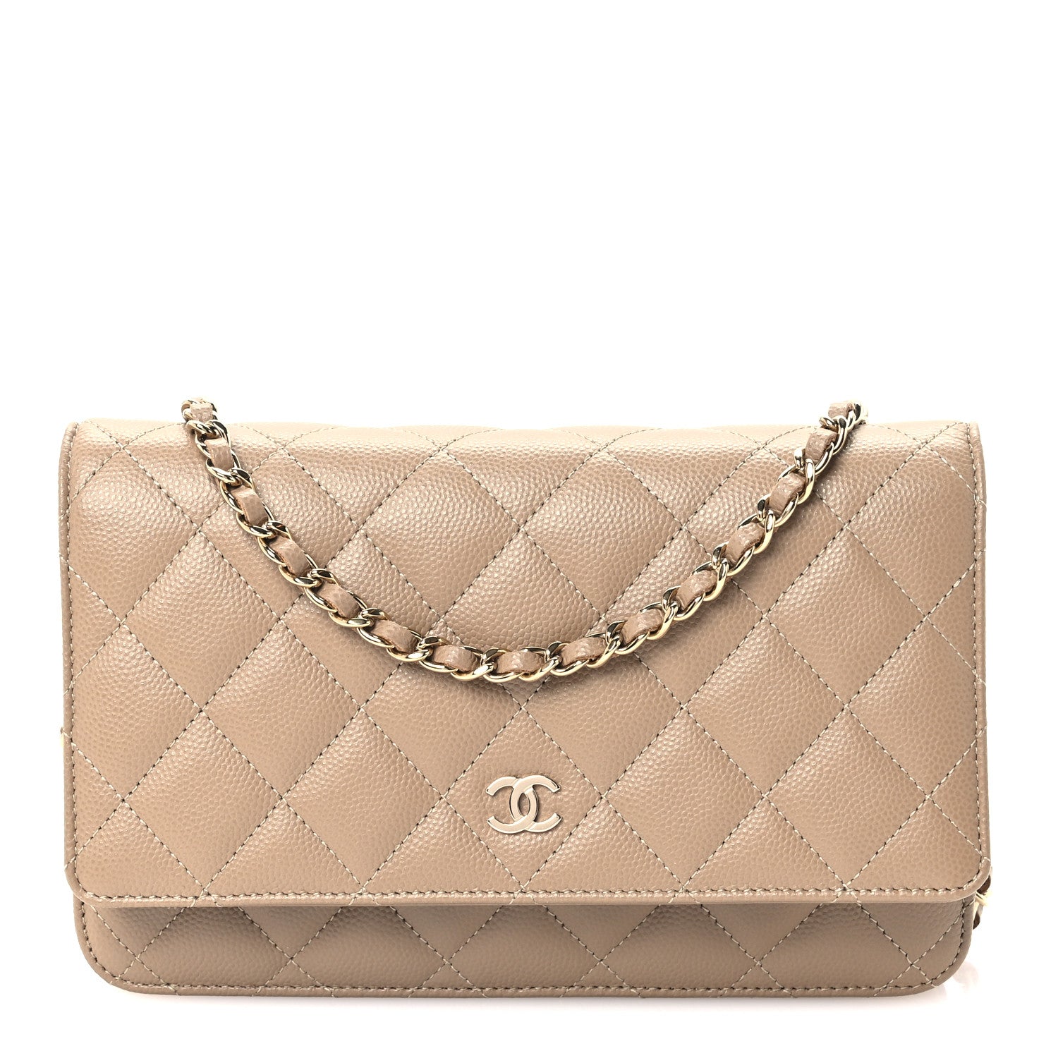 Chanel Metallic Caviar Quilted Wallet On Chain WOC Dark Gold 1 of 10