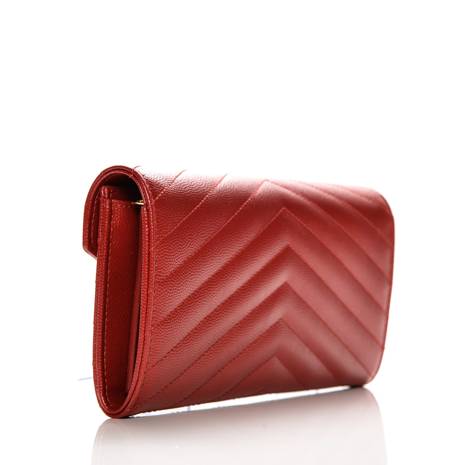 Saint Laurent Grain De Poudre Matelasse Chevron Monogram Flap Wallet New Red 3 of 7