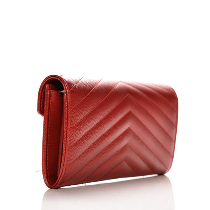 Saint Laurent Grain De Poudre Matelasse Chevron Monogram Flap Wallet New Red 3 of 7