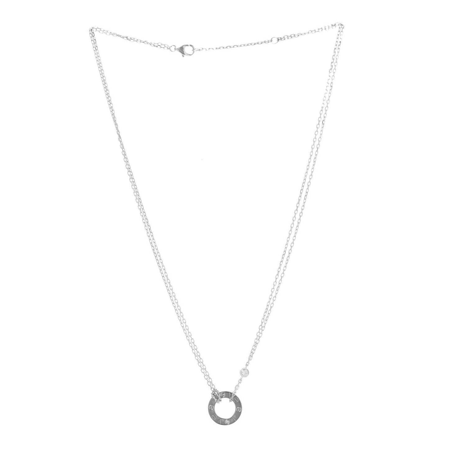 18K White Gold 2 Diamond LOVE Necklace