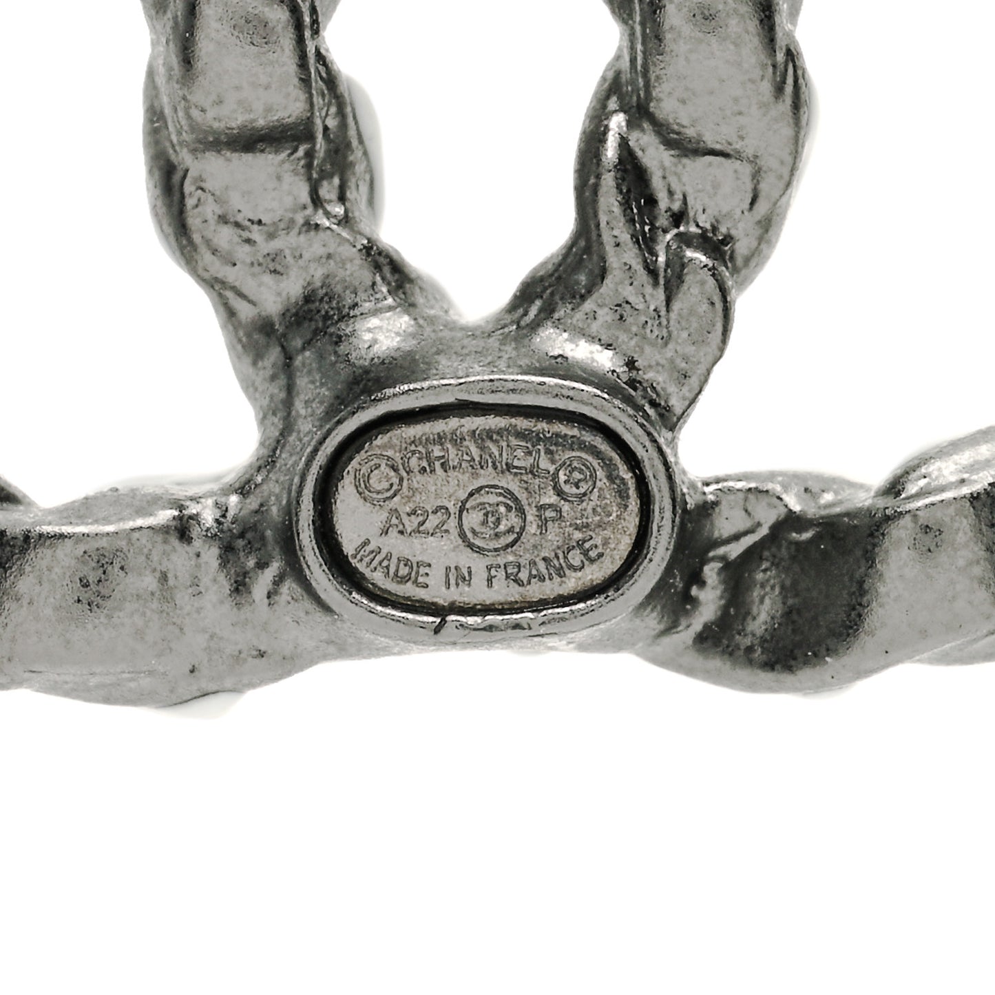 Lambskin Chain CC Earrings Silver Grey