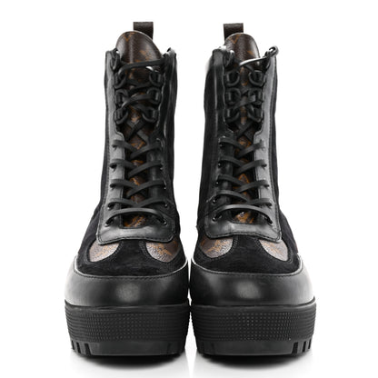 Louis Vuitton Suede Calfskin Monogram Laureate Platform Desert Boots 41 Black 2 of 13