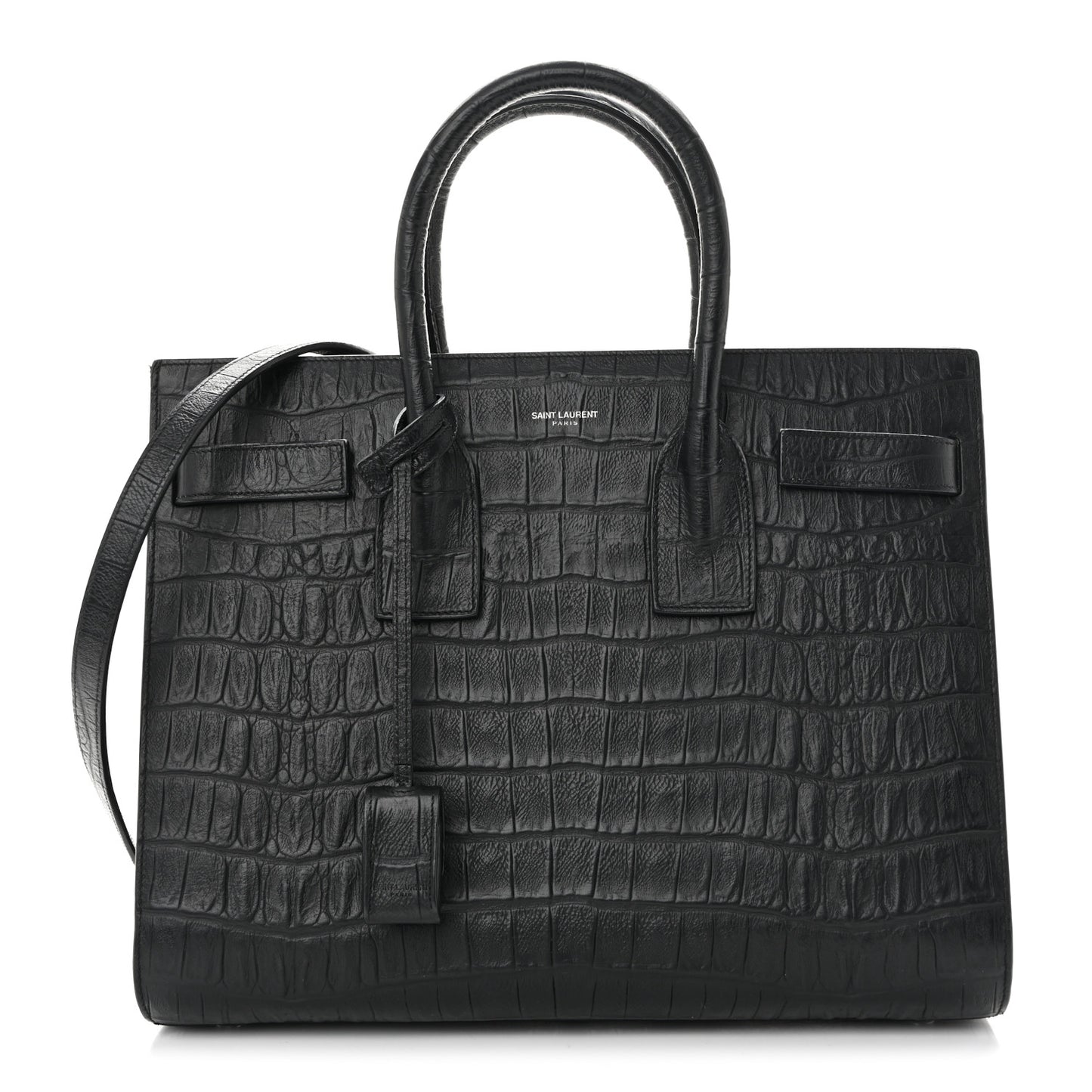 Calfskin Crocodile Embossed Small Sac de Jour Black