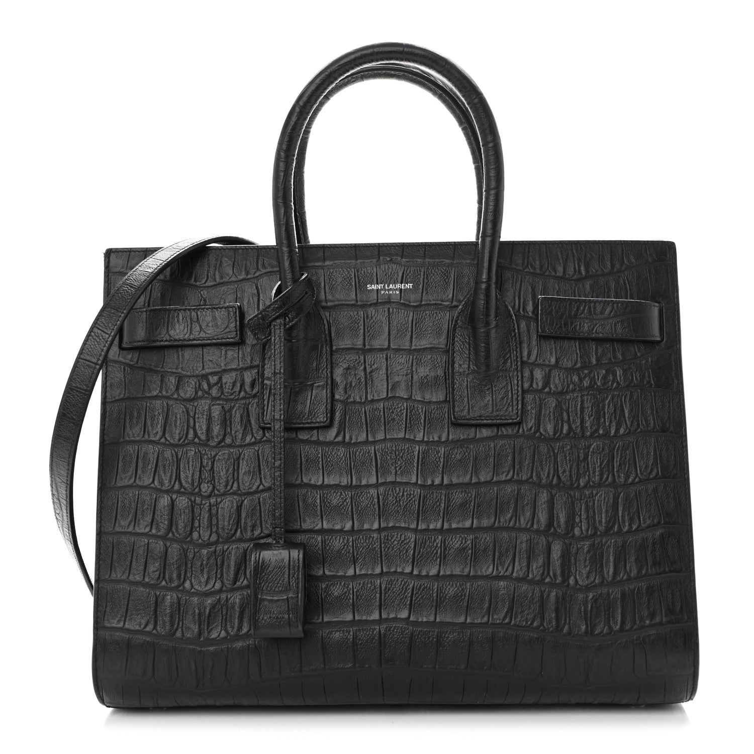 Saint Laurent Calfskin Crocodile Embossed Small Sac de Jour Black 1 of 14