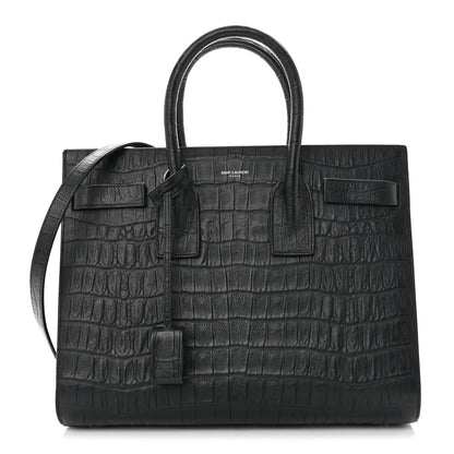 Saint Laurent Calfskin Crocodile Embossed Small Sac de Jour Black 1 of 14